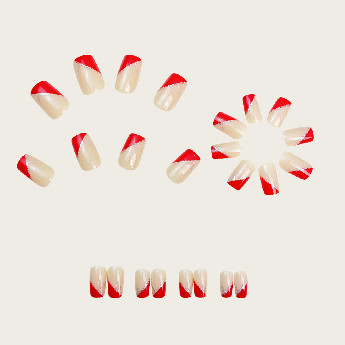 Artificial nails with luxurious gold and red accent design Acalora