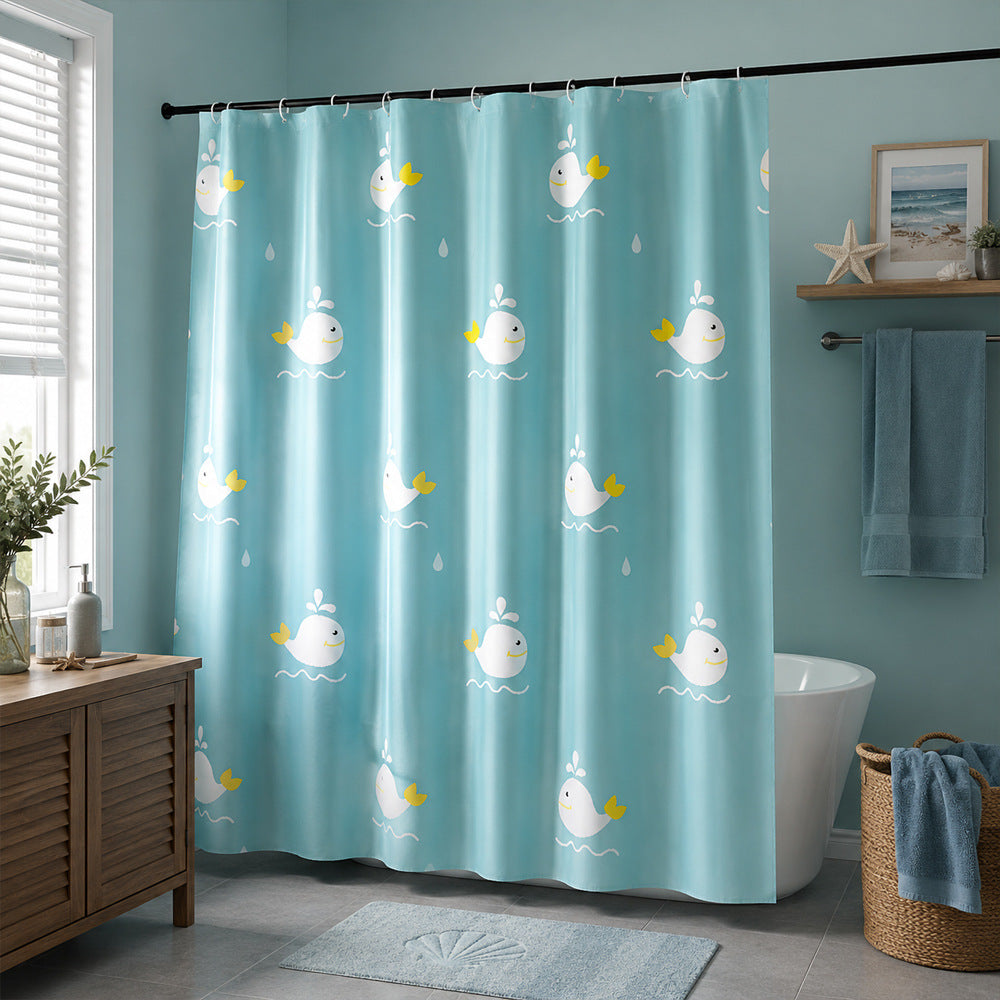 Playful Whale Theme Shower Curtain