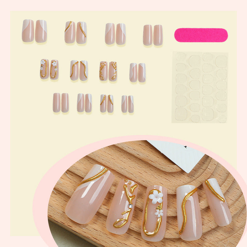 Artistic Press-On Nail Set with Gold Accents Acalora