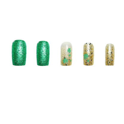 Festive Decorative Press-On Nails with Shamrock Design Acalora