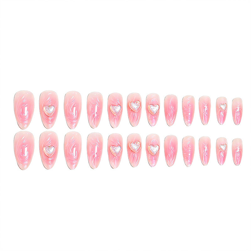 Artificial nail set with 3D heart decorations and shimmering accents Acalora