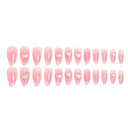 Artificial nail set with 3D heart decorations and shimmering accents Acalora