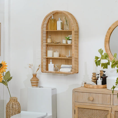 Round Wall Shelf Made of Natural Rattan Acalora