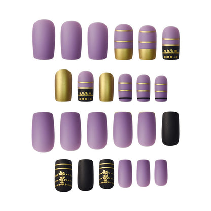 Trendy Press-On Nail Art with Decorative Gold Accents Acalora