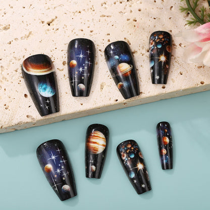 Artificial nails with galactic motifs Acalora
