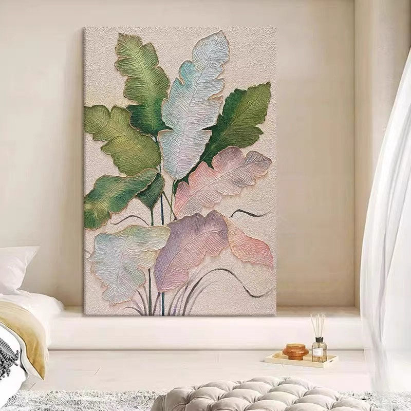 Textured Botanical Leaf Canvas Art