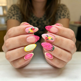 Artificial nails with fruit motif and glitter accents Acalora