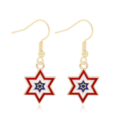 Women's lightweight star earrings with enamel flag design and fishhook Kalsten