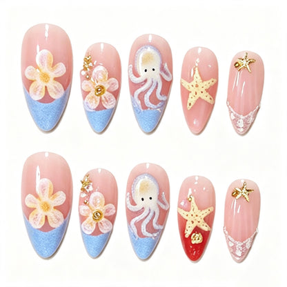 Ocean-Inspired Press-On Nail Art Design Acalora