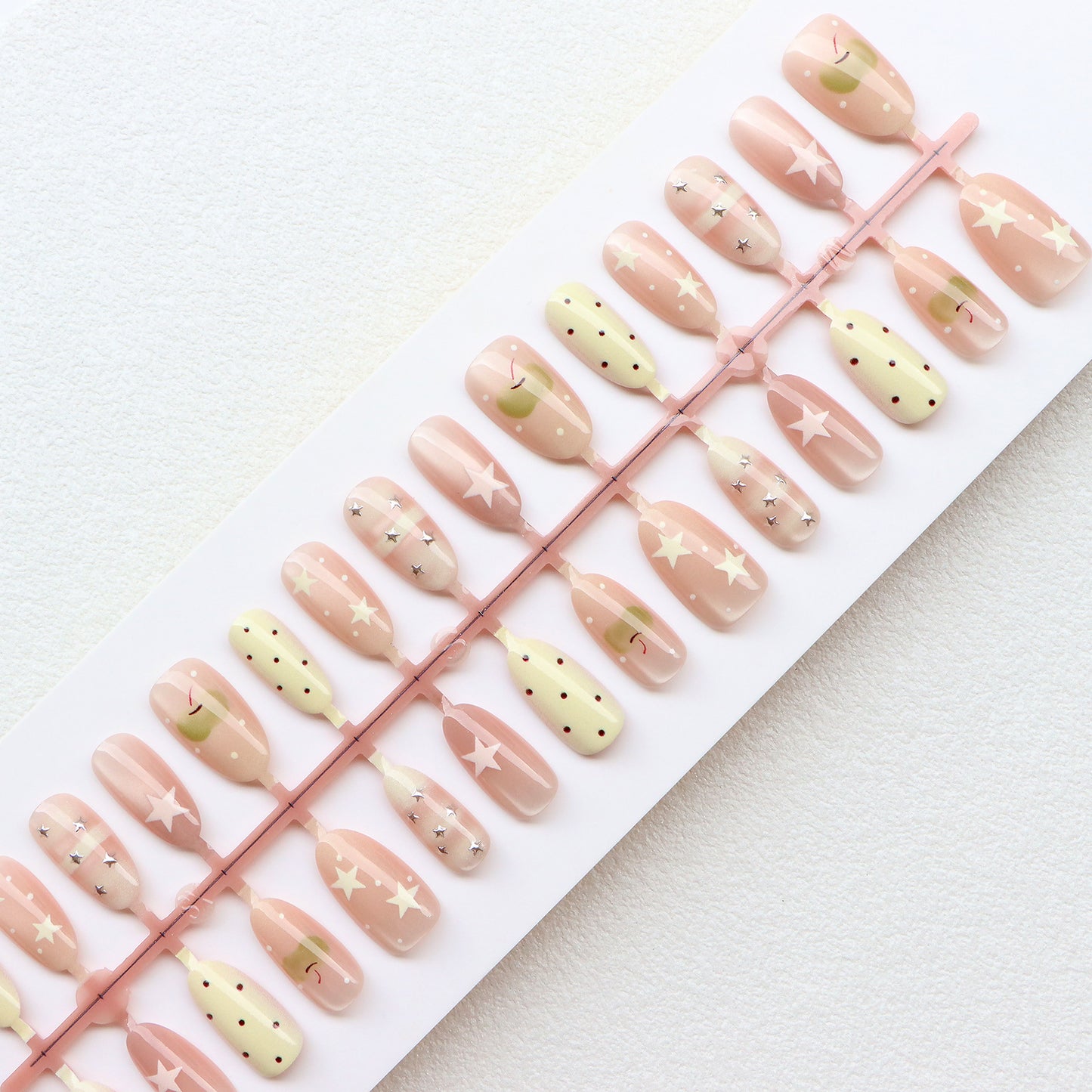 Decorative Press-On Nail Set with Star and Dot Design Acalora