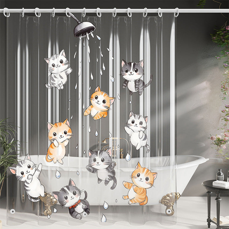 Cute Cartoon Cat-Themed Shower Curtain