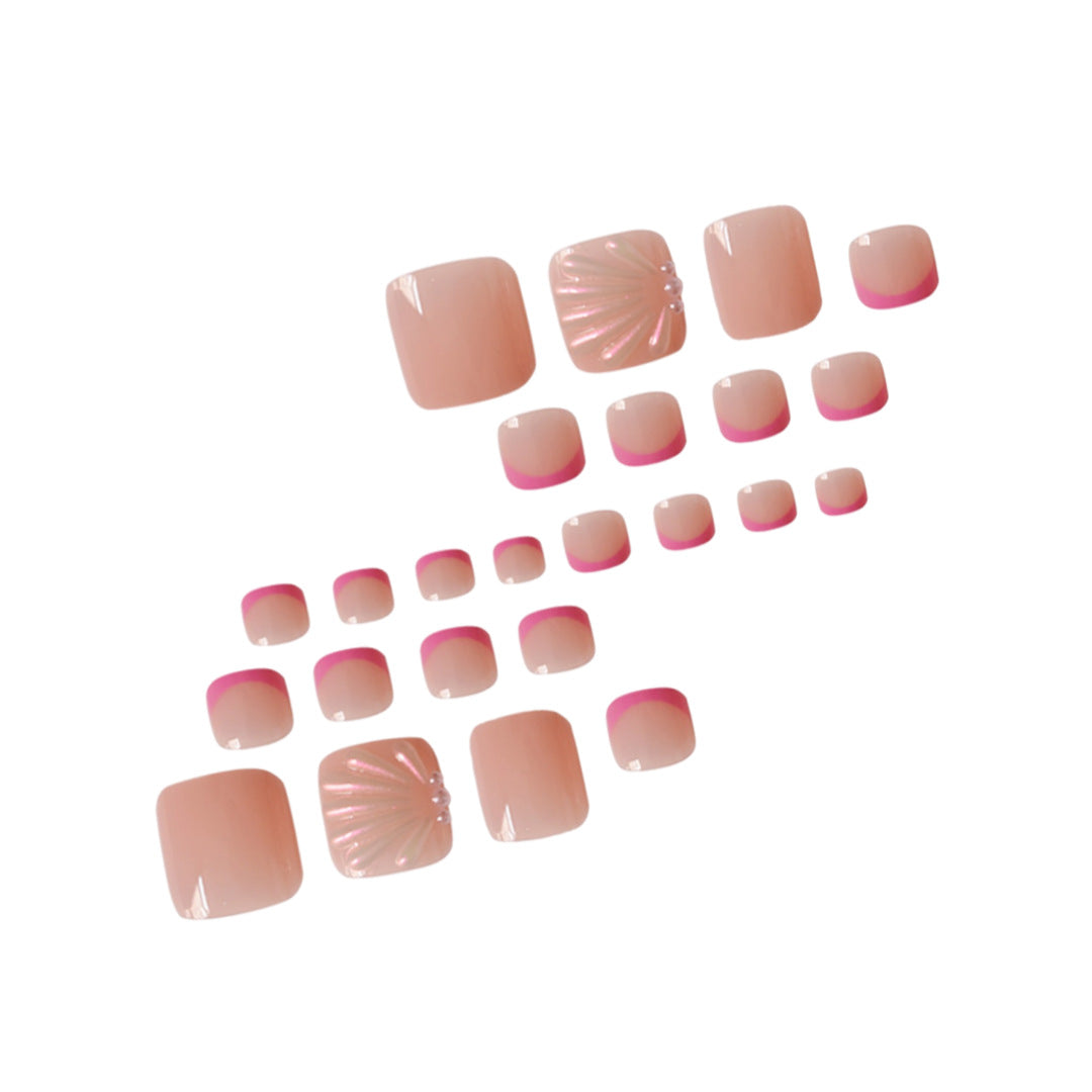 Artistic 3D Press-On Toe Nail Art with Pearl Accents Acalora