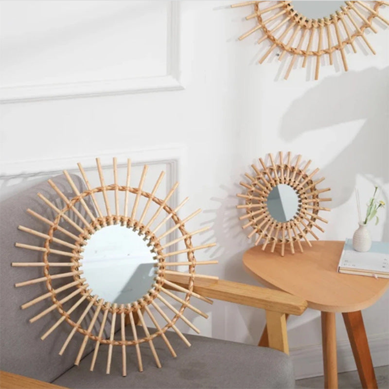 Wall mirror with wicker basket Acalora