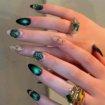 Glamorous Press-On Nail Set with Decorative Floral Accents Acalora