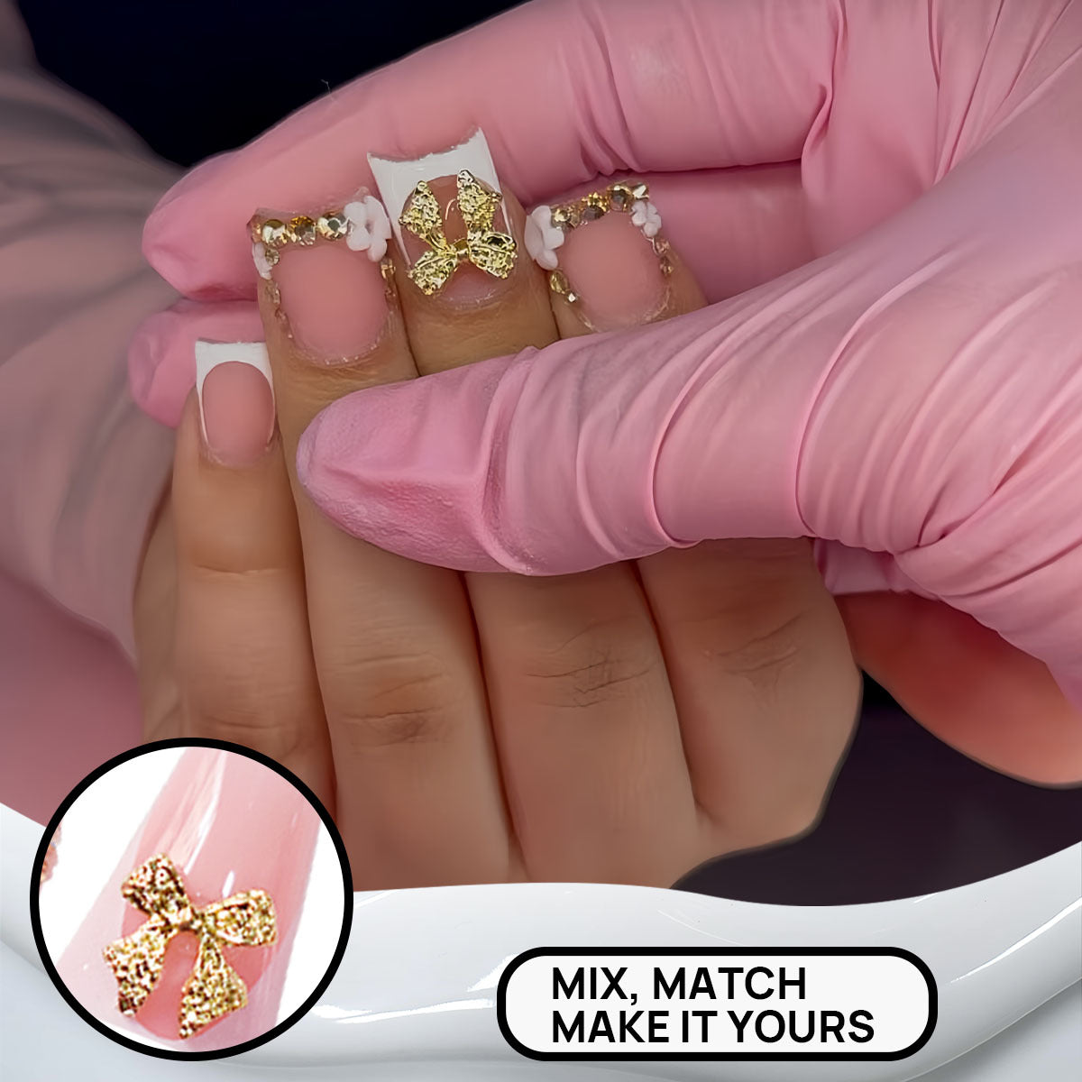 Decorative 3D Floral Press-On Nails with Gem Accents Acalora