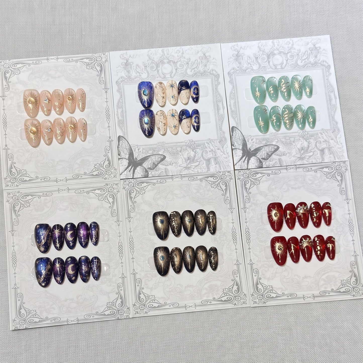 Decorative Press-On Nail Set with Celestial Accents Acalora