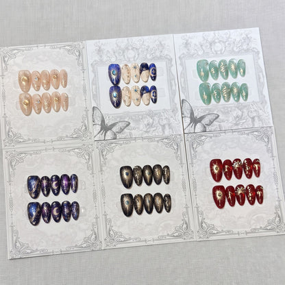 Decorative Press-On Nail Set with Celestial Accents Acalora