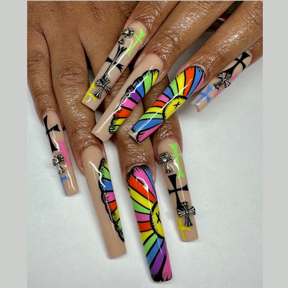 Artificial Nails Set with Creative Cross Pattern Acalora