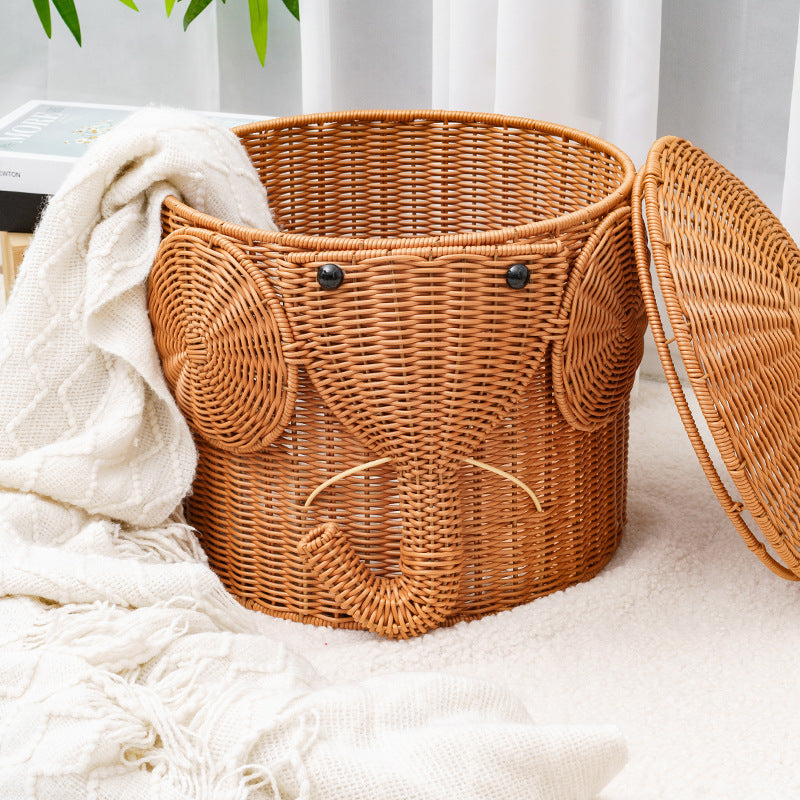 Elephant-Shaped Woven Storage Basket Acalora