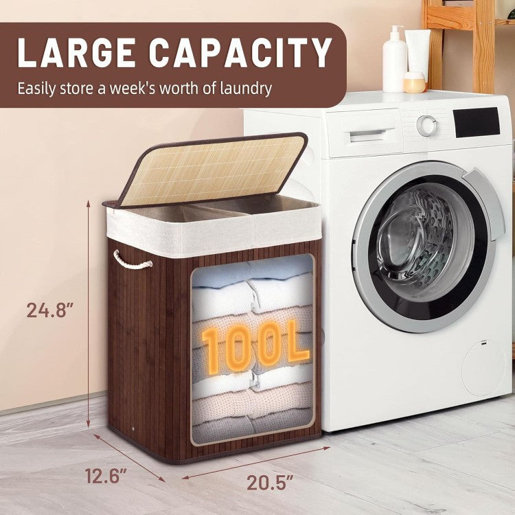 Large laundry basket with two compartments and removable lid Acalora