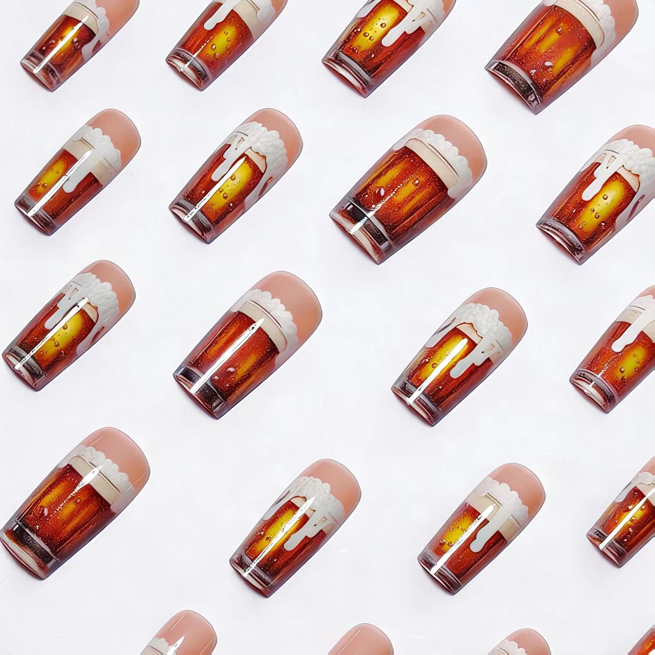 Playful Beer-Themed Acrylic Nail Art Acalora