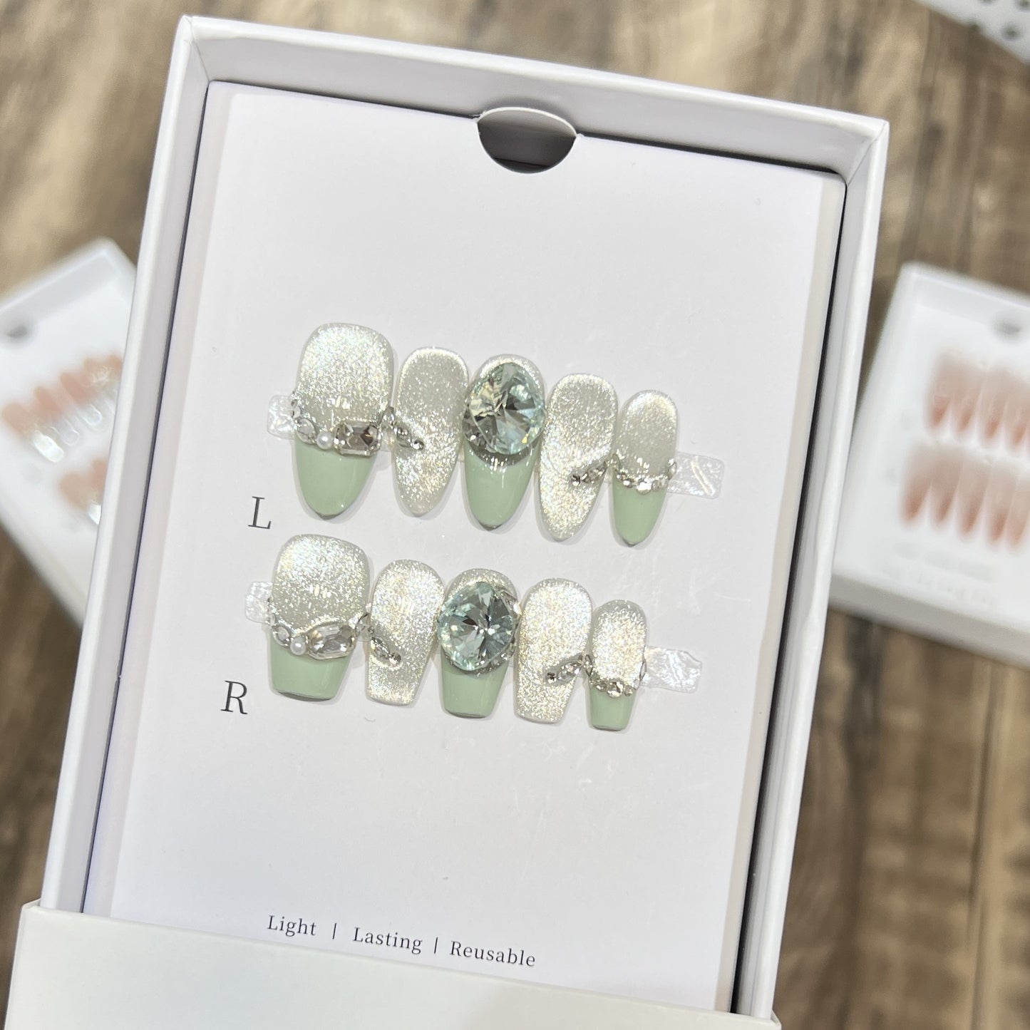 Glamorous Reusable Press-On Nail Set with Gemstone Accents Acalora