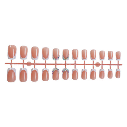 Decorative French Tip Press-On Nail Set with Rhinestone Accents Acalora