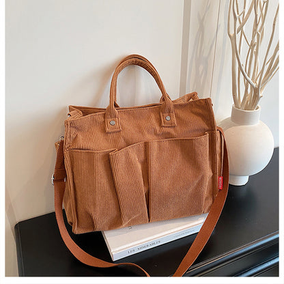Corduroy Multi-Pocket Tote Bag Acalora