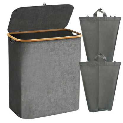 Laundry separation system with bamboo lid and multiple compartments Acalora