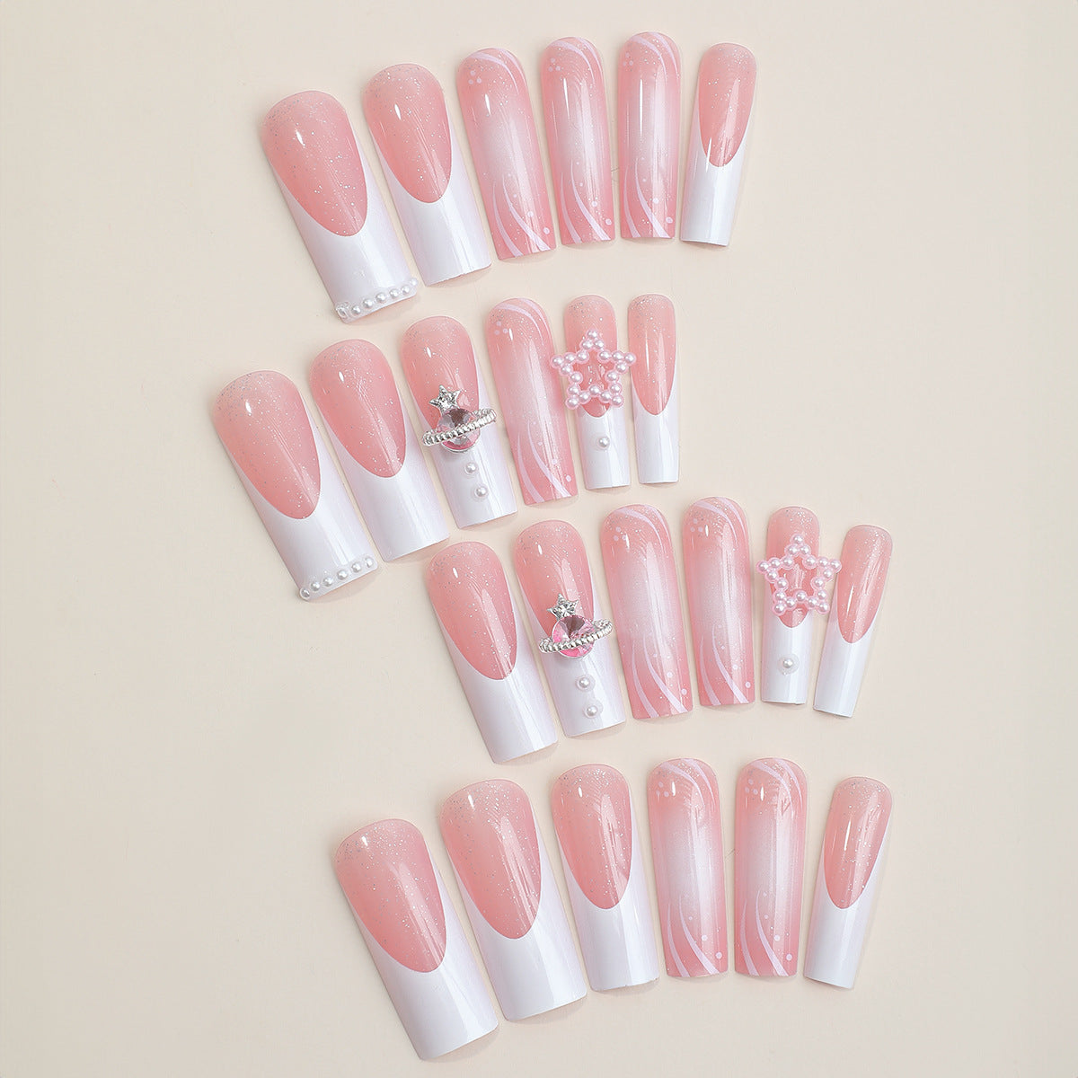 Decorative Press-On Nail Set with Elegant Design Elements Acalora