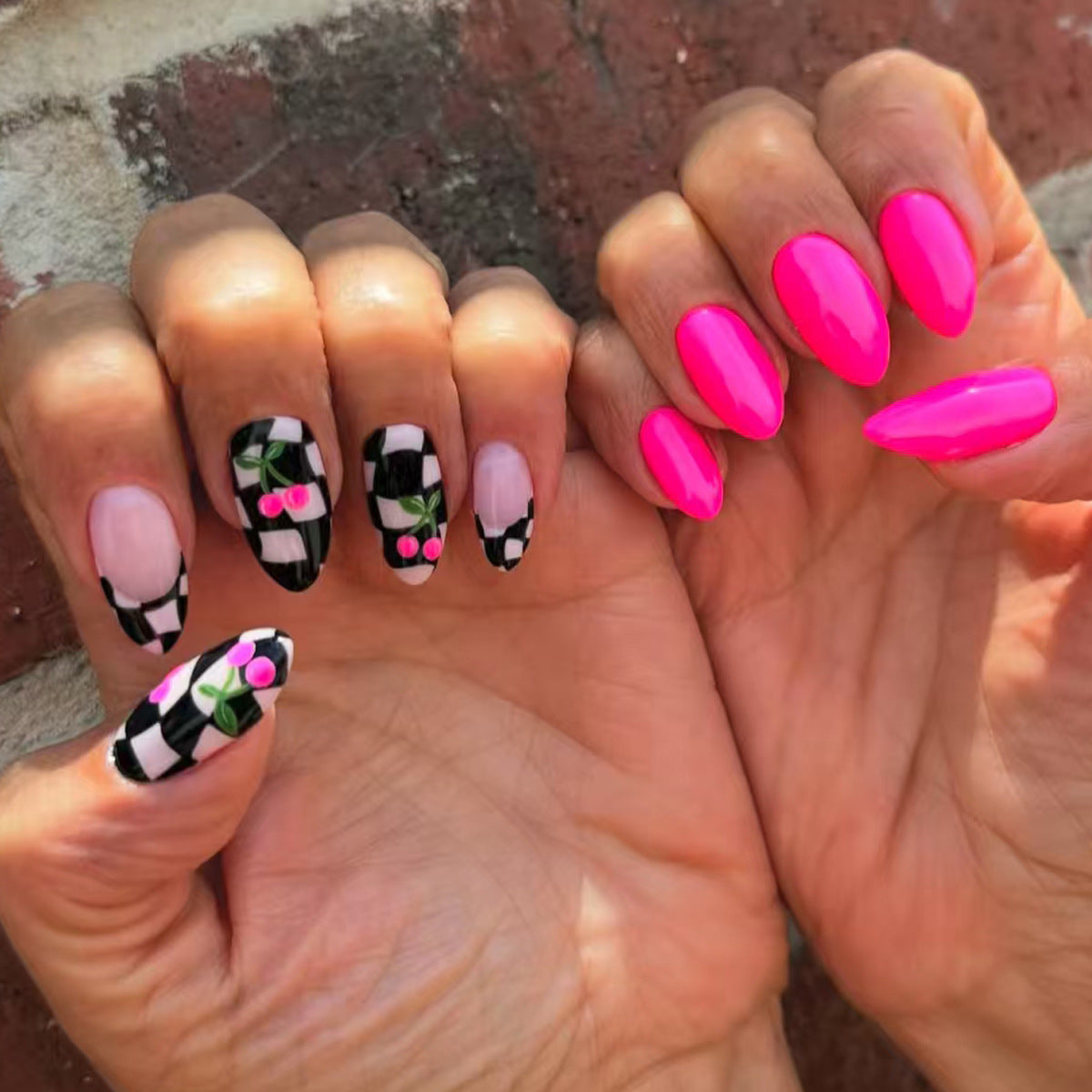 Creative Checkerboard and Cherry Nail Art Acalora