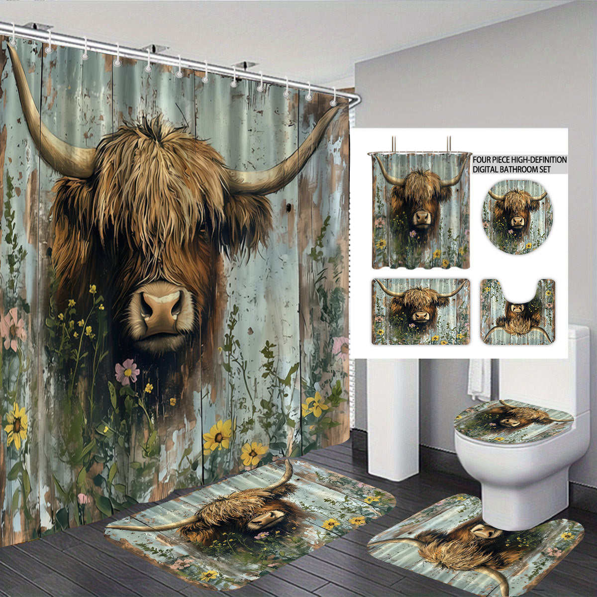 Cute Cow-Themed Digital Bathroom Set