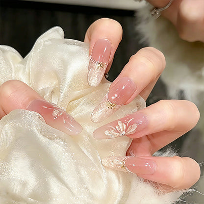 Glamorous artificial nail tips with 3D flower and crystal embellishments Acalora