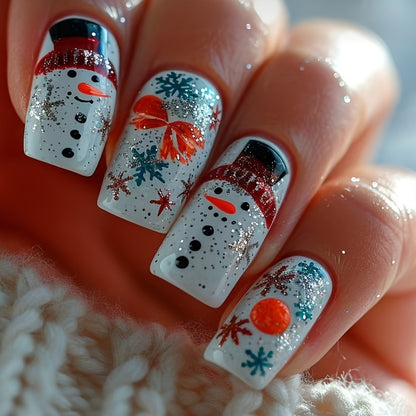 Festive Snowman-Themed Nail Art Acalora