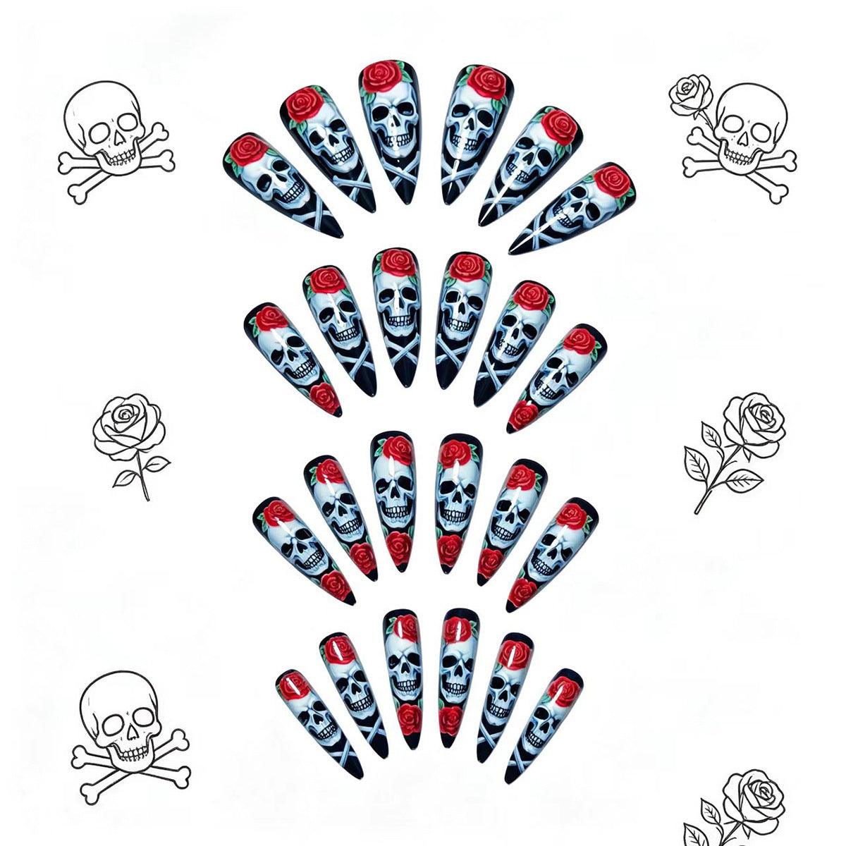 Skulled Floral Nail Art Design Acalora