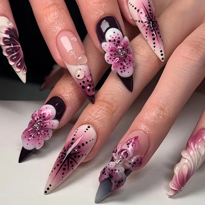 Floral Embellished Stiletto Nail Art Acalora