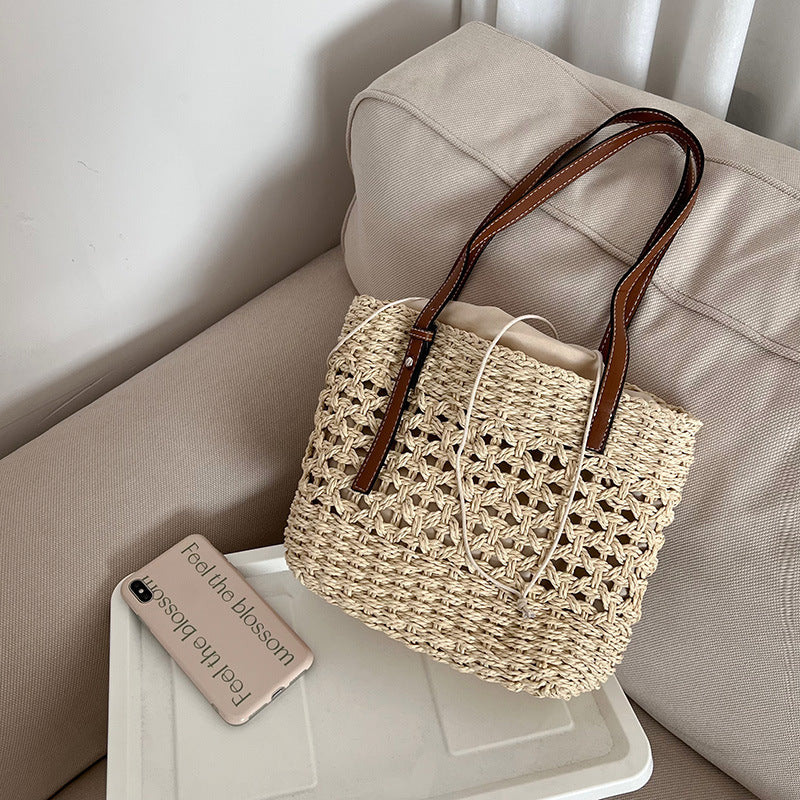 Women's Hand-knotted Basket Bag with high-quality fabric lining Karnz