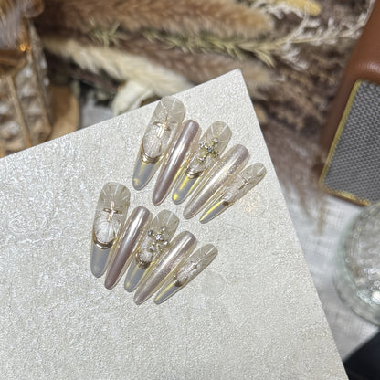 Glamorous Stiletto Press-On Nail Set with Artistic Accents Acalora