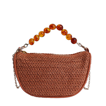 Stylish Woven Handbag with Beaded Handle Acalora