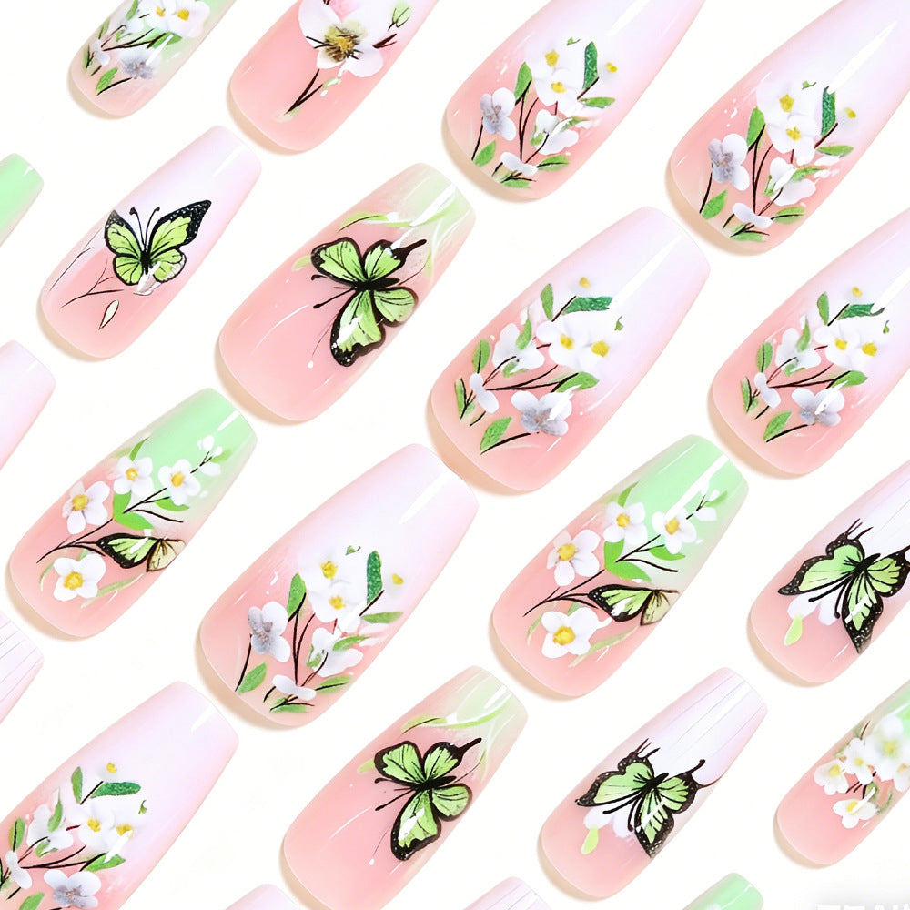 Artistic Butterfly and Floral Press-On Nail Set Acalora