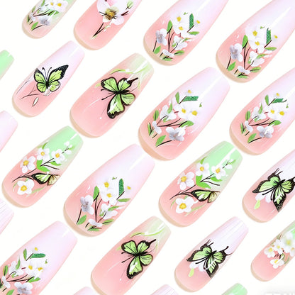 Artistic Butterfly and Floral Press-On Nail Set Acalora