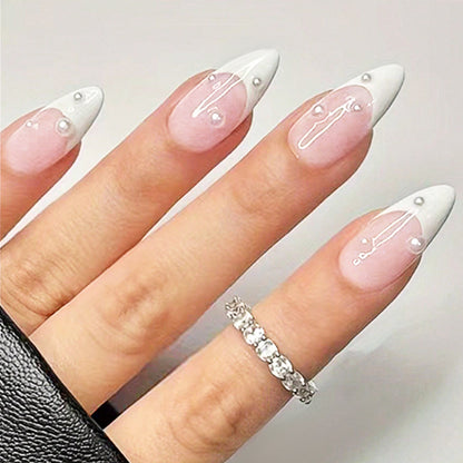 Elegant Stiletto Press-On Nails with Pearl Accents Acalora