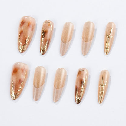Elegant Stiletto Press-On Nail Set with Gold Accents Acalora