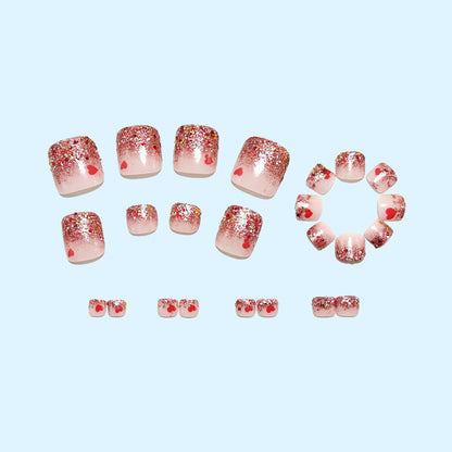 Artificial nails with glitter and heart pattern Acalora