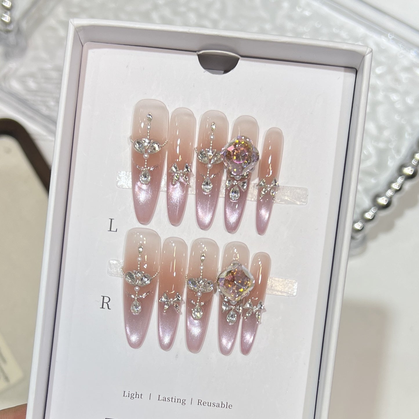 Decorative Rhinestone-Embellished Stiletto Press-On Nails Acalora