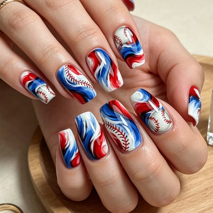 Sporty Baseball-Themed Nail Art Acalora