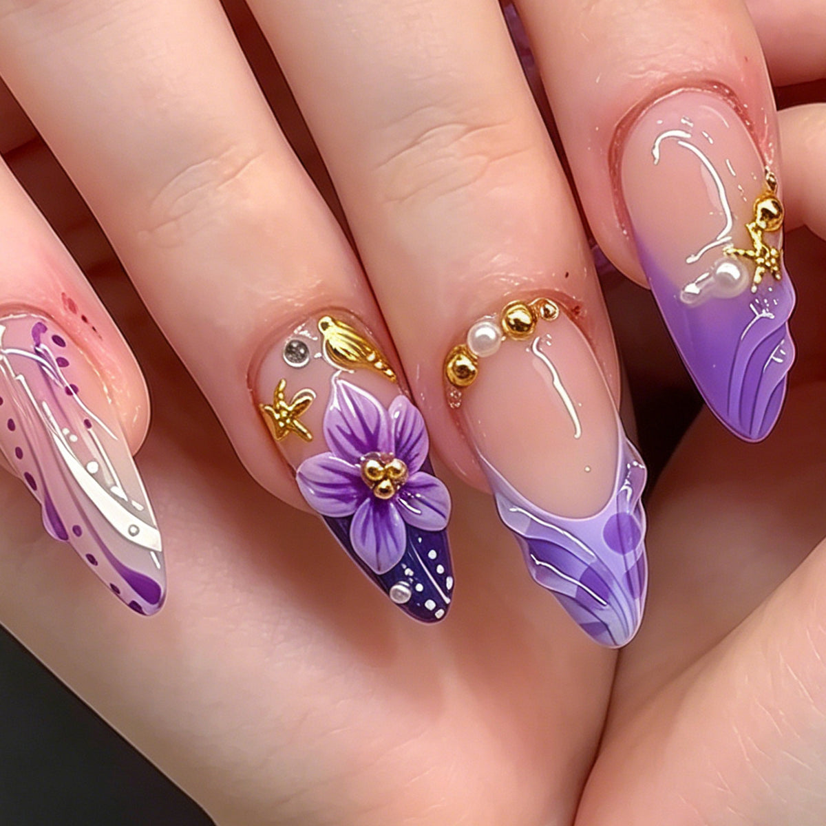 Decorative Floral Stiletto Nail Art Acalora