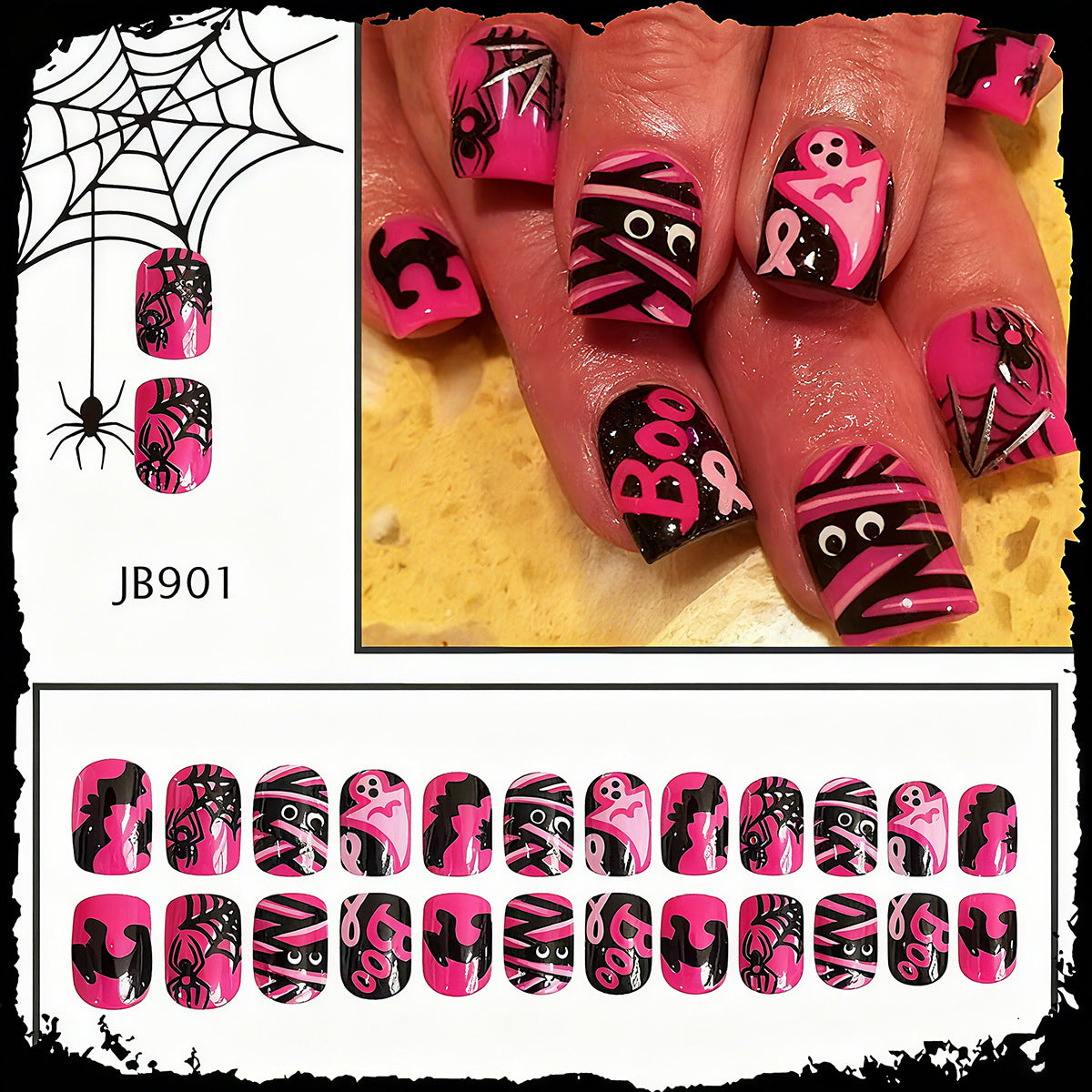 Acrylic nail set with Halloween motif and creative designs Acalora