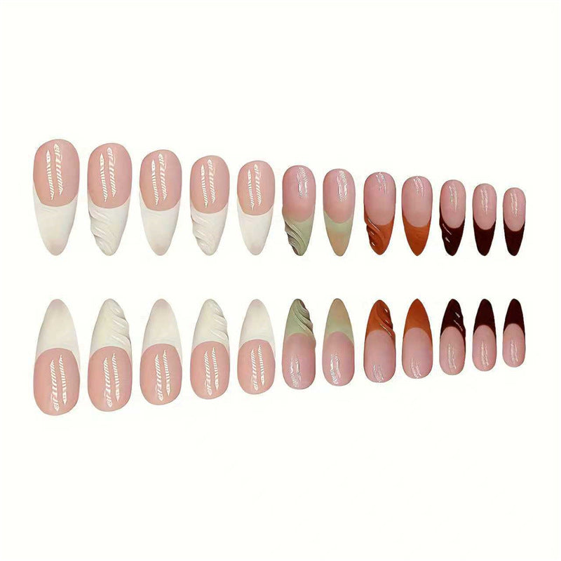 Artistic French Tip Press-On Nails with Curved Design Acalora