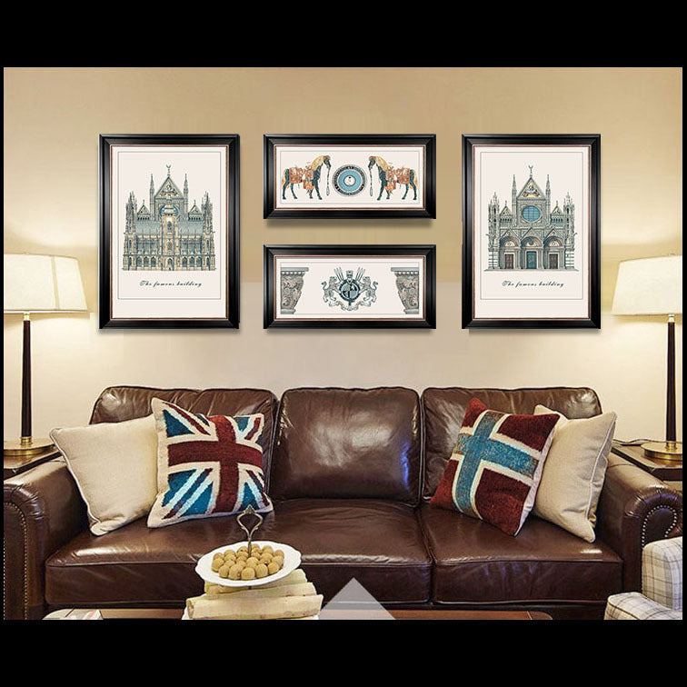Vintage Architectural Print Wall Decor Set